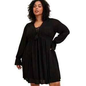 Torrid At The Knee Gauze Blouson Skater Dress Size 5x Black NWT BOHO